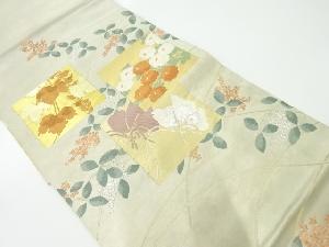 アンティーク　色紙に草花模様織出し袋帯（材料）